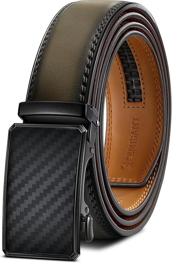 KEMISANT Men Belt Ratchet Click Belt Genuine Leather Adjustable For Men Golf Dress Casual Jeans 1 3/8-Cut For Fit