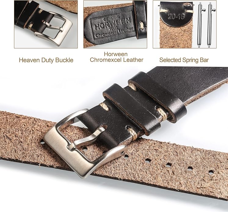 hemsut h Leather Watch Bands for Men, Horween Quick Release Leather Watch Strap Vintage Watch Replacement Wrap of 18mm, 20mm, 22mm