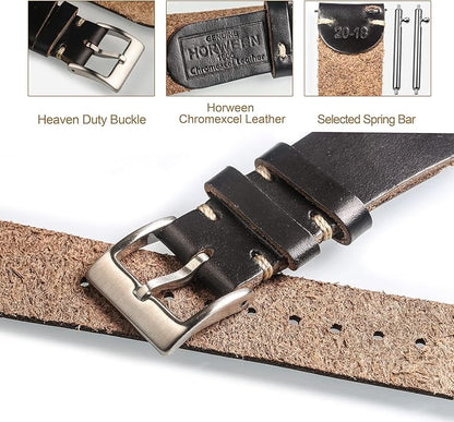 hemsut h Leather Watch Bands for Men, Horween Quick Release Leather Watch Strap Vintage Watch Replacement Wrap of 18mm, 20mm, 22mm