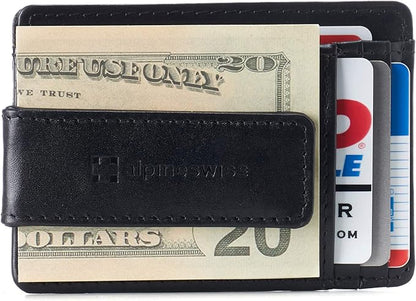 Alpine Swiss Harper Mens RFID Slim Money Clip Front Pocket Wallet Minimalist Leather ID Card Holder | RFID, Slim, Money Clip, Front Pocket, Minimalist, ID Card Holder
