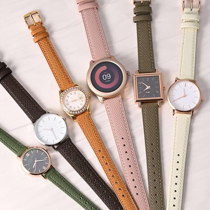 WOCCI 22mm Grace Leather Watch Band for Ladies, Top Grain Leather, Quick Release Replacement Strap with Rose Gold Buckle (Dark Brown)
