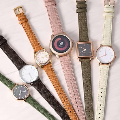 WOCCI 22mm Grace Leather Watch Band for Ladies, Top Grain Leather, Quick Release Replacement Strap with Silver Buckle (Elephant Grey)
