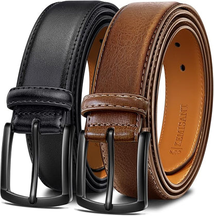 KEMISANT Men Belt 2Pack – Genuine Leather Belt for Men Dress Casual Golf Jeans 1 3/8"