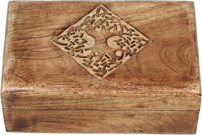 Ajuny Hand Carved Decorative Wooden Jewelry Box Celtic Centre Design Rustic Finish Keepsake Storage Travel Organizer Treasure Chest Trinket Holder Great for Gifts