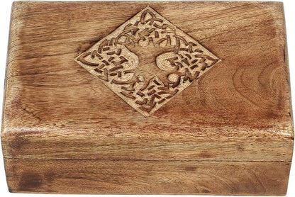 Ajuny Hand Carved Decorative Wooden Jewelry Box Celtic Centre Design Rustic Finish Keepsake Storage Travel Organizer Treasure Chest Trinket Holder Great for Gifts