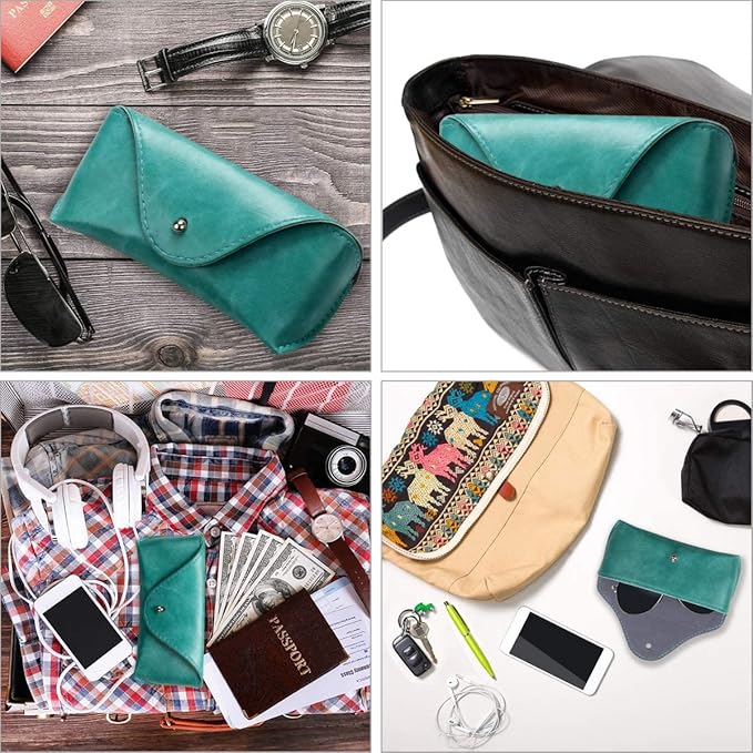 LogHog Portable Leather Glasses Case,Flexible Sunglasses Pouch Slim Case for Women Men Horizontal Eyeglass Case