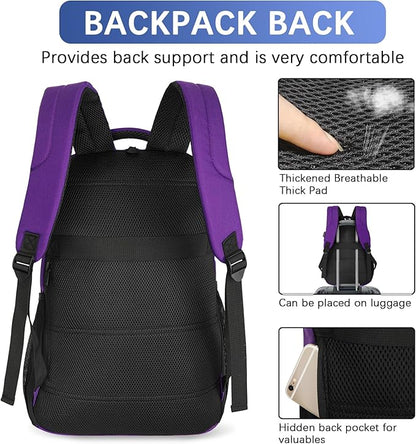 LARIPOP Carry On Backpack for Airplane, 17.3 Inch Laptop Backpack with USB Charging Port, Water Resistant Business Travel Backpack, Lightweight College School Bookbag Anti Theft for Men Women, Purple