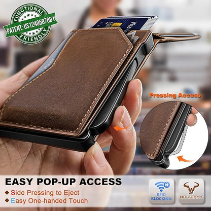 BULLIANT Men Wallet, Metal Wallet Money Clip Magnetic Flip Top Grain Leather 13 Cards Pop-up Access Simplifed Bill Folder