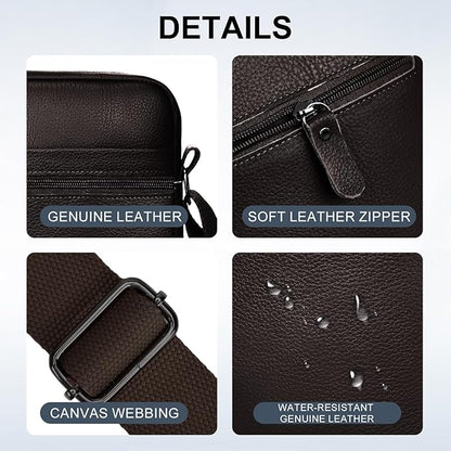 Leathario Men's Crossbody Shoulder Bag, Genuine Leather Small Messenger Satchel for Work Business Travel, Black Side Purse