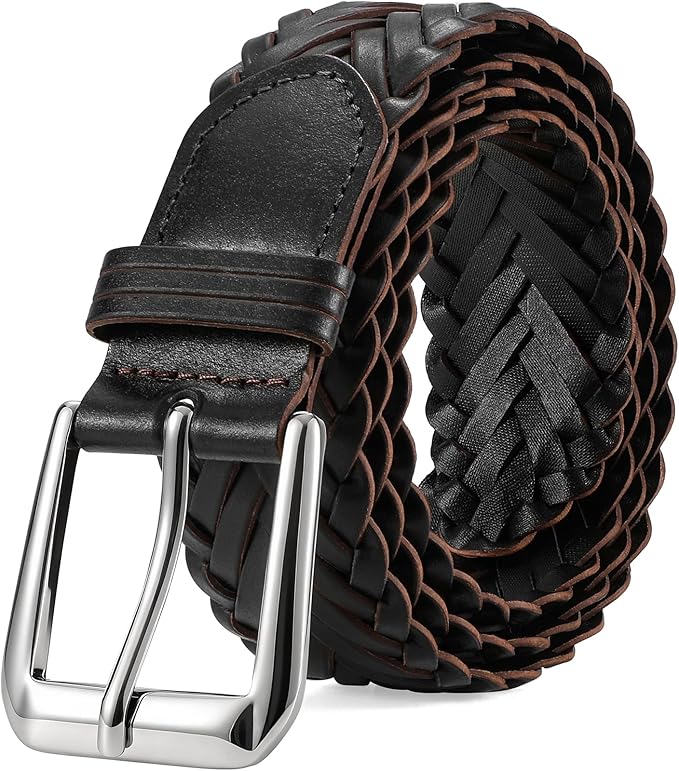 Braided Leather Belt for Men Adjustable Woven Golf Belt for Causal Shorts Pants Jeans 1.4'' Width