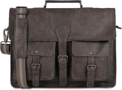 Leather briefcase 18 inch laptop messenger bag for men and women best satchel office bag