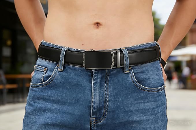 Lingli Men's Belt,Ratchet Dress Belt with Automatic Buckle Brown/Black-Trim to Fit-35mm wide