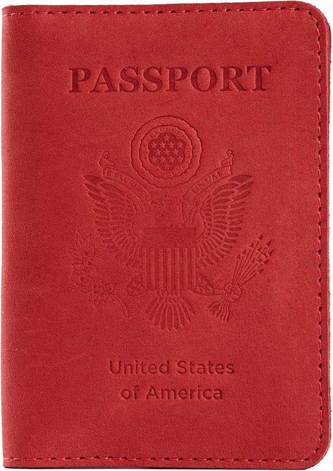INCARNE US Leather Passport Holder for Travel - Passport Case - Passport Wallet for Men - Passport Cover for Women Sleeve Protector - Travel Essentials Vacation Luggage Travel Gifts - Vintage Red