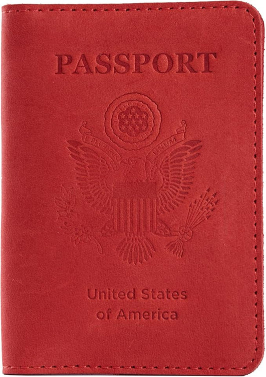 INCARNE US Leather Passport Holder for Travel - Passport Case - Passport Wallet for Men - Passport Cover for Women Sleeve Protector - Travel Essentials Vacation Luggage Travel Gifts - Vintage Red
