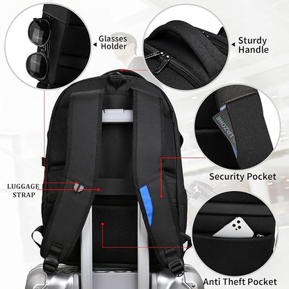 DUSLANG 17 Inch Laptop Backpack for Travel Water Resistant College Backpack for Men/Women Laptop Bag with USB Charging Port and Red TSA lock,Black