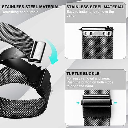 Stainless Steel Mesh Watch Band for Mens Women, Quick Release Mesh Watch Straps 18mm 20mm 22mm 24mm （20mm Black）