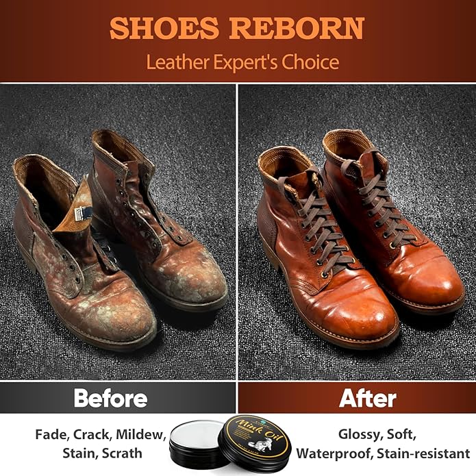 Feilove 4-in-1 Mink Oil Leather Conditioner and Cleaner 3.52 oz - Premium Waterproof Formula for Boots and Shoes