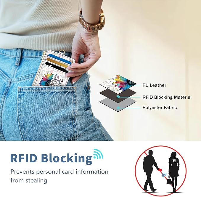 Lanyard Wallet with Id Badge Holder, Be Kind RFID Small Keychain Wallet Women Wristlet, Cute Zipper Credit Card Holder Phone Wrist Neck Strap for Key Name Tag, Teacher Student Office Gifts