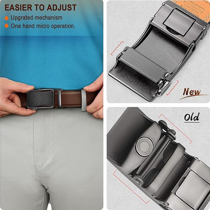 BULLIANT Mens Ratchet Belt,Leather Adjustable Slide Belt For Gift Mens Dress Casual 1 3/8",Size Adjustable