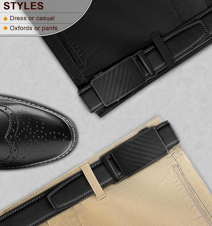 KEMISANT Men Belt Ratchet Click Belt Genuine Leather Adjustable For Men Golf Dress Casual Jeans 1 3/8-Cut For Fit