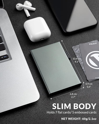 VULKIT Minimalist Credit Card Holder Pop Up Cards RFID Protection Slim Metal Wallet