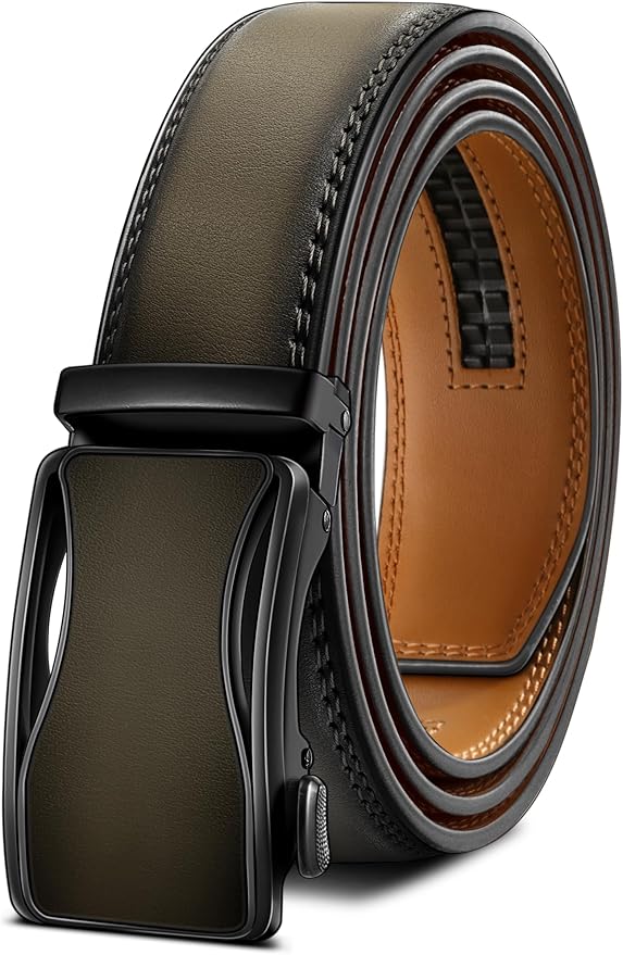 BULLIANT Mens Ratchet Belt,Leather Adjustable Slide Belt For Gift Mens Dress Casual 1 3/8",Size Adjustable