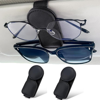 KIWEN 2 Pack Sunglasses Holder for Car Visor, Magnetic Leather Sunglass Eyeglass Hanger Clip for Car Sun Visor Accessories (2, Red)
