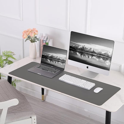 Leather Desk pad Protector, Large Desk mat with Natural Cork & PU Leather,Mouse pad,Non-Slip Office Desk Mat,Waterproof Desk Writing Pad for Office and Home (47in*17in,Dark Grey)