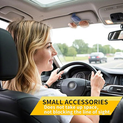 Yuoyar Sunglass Holder for Car, Magnetic Leather Sunglasses Holder and Ticket Card Clip, Car Visor Accessories, 2 Packs (Blue)