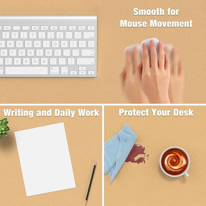 Hsurbtra Desk Pad, 30" x 14" PU Leather Desk Mat, XL Extended Mouse Pad, Waterproof Desktop Blotter Protector, Non-Slip Ultra Thin Large Laptop Keyboard Writing Mat for Office Home, Earth Yellow
