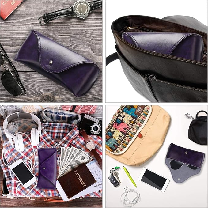 LogHog Portable Leather Glasses Case,Flexible Sunglasses Pouch Slim Case for Women Men Horizontal Eyeglass Case