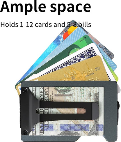 Minimalist Slim Wallet for Men,RFID Blocking Metal Wallet,Aluminum Credit Card Holder & Money Clip 12-15 Cards,Slim Rfid Front Pocket Mens Wallet,Matte Grey