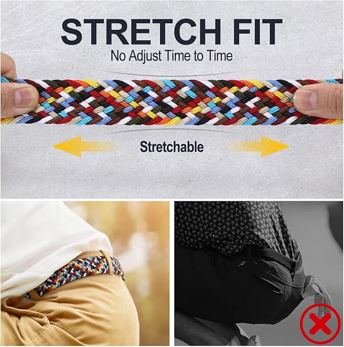 XZQTIVE Braided Belt Stretch Belt for Men and Women Multicolored Woven Golf Belt Elastic Jean Belts