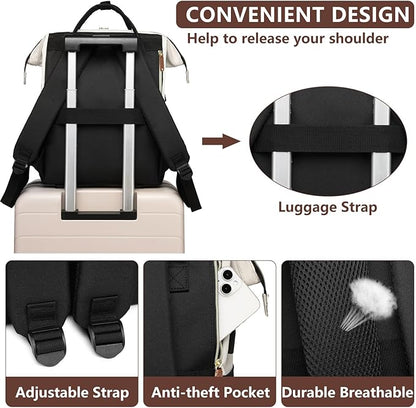 Focdod Backpack for Women 17 Inch Laptop Backpack Work Business Backpacks Purse Computer College Carry on Backpacks Nurse Bag Backbag Casual Daypack for Travel Black