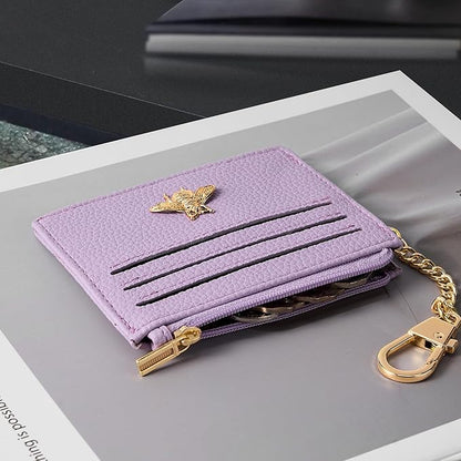 SEAVILIA Card Holder Keychain Wallet for Women with ID Window RFID Blocking Coin Purse Bee Gifts Slim Minimalist Small PU Leather