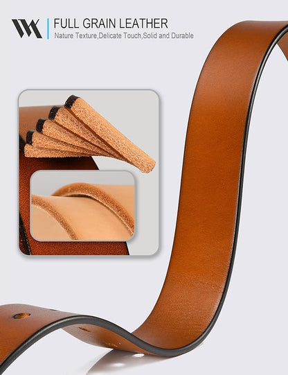 WOLFANT Men's 1.5" Top Full Grain Leather Belt in Gift Box,100% Italian Real Solid Leather