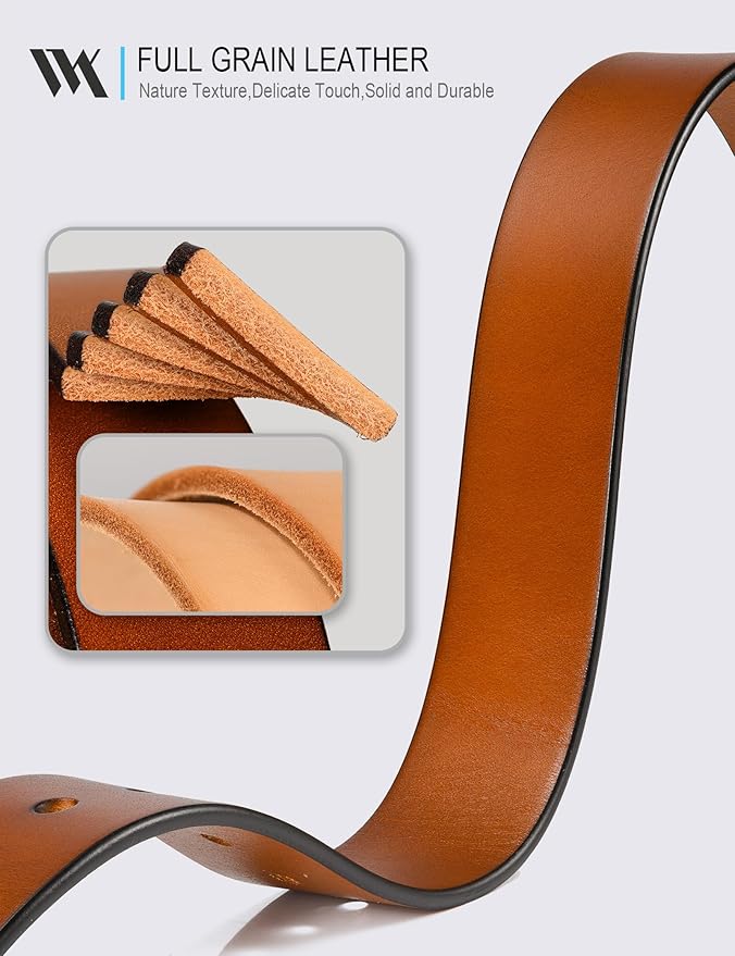 WOLFANT Men's 1.5" Top Full Grain Leather Belt in Gift Box,100% Italian Real Solid Leather