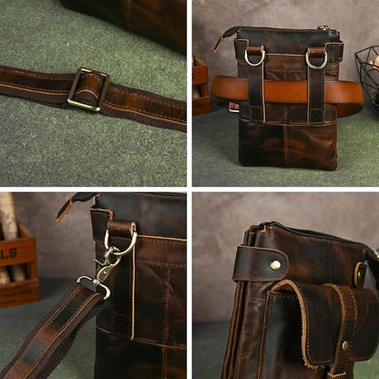 Le'aokuu Mens Genuine Leather Fanny Small Messenger Shoulder Satchel Waist Bag Pack 8711