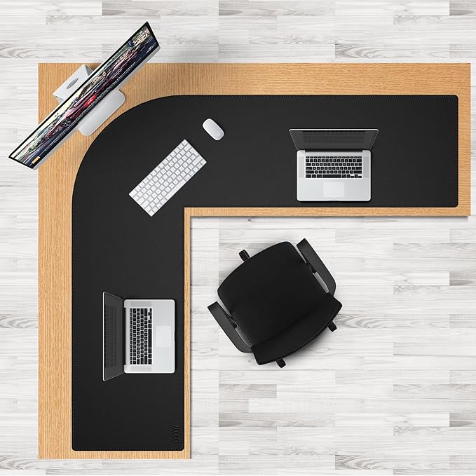 Cacoy 66.9" x 61.8" x 19.7" Black PU Leather L Shaped Desk Pad Blotter, 67-inch Large Corner Computer Table Mat for Home Office Workspace, Waterproof Executive Office Desk Protector L-Shaped Mouse Pad