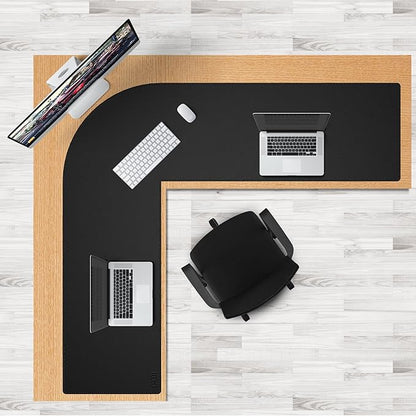 Cacoy 66.9" x 61.8" x 19.7" Black PU Leather L Shaped Desk Pad Blotter, 67-inch Large Corner Computer Table Mat for Home Office Workspace, Waterproof Executive Office Desk Protector L-Shaped Mouse Pad