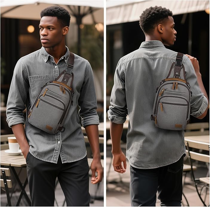 Canvas Sling Bag for Men, Waxed Canvas Crossbody Bag, Retro Vintage Chest Bag Spacious for Outdoor College Work