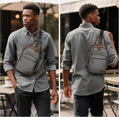 Canvas Sling Bag for Men, Waxed Canvas Crossbody Bag, Retro Vintage Chest Bag Spacious for Outdoor College Work