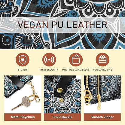 Jogjam Mandala Rfid Ladies Wallet, Small Slim Thin Compact Credit Card Women Wallet, PU Leather Bifold Cash Zipper Coin Pocket ID Window for Female
