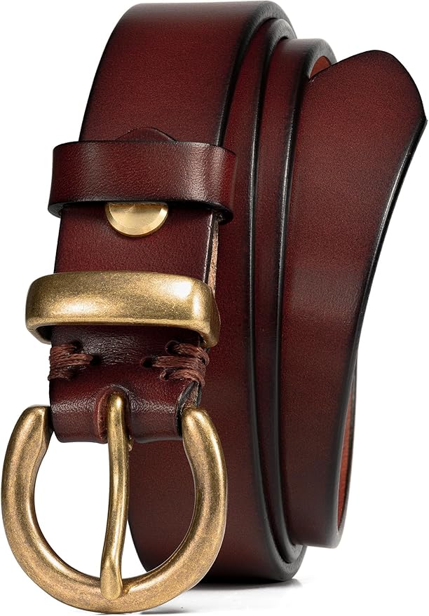 WOLFANT Full Grain Leather Belt for Women,1.1" Ladies Casual leather Jean Belt with Vintage Circle buckle in Gift Box