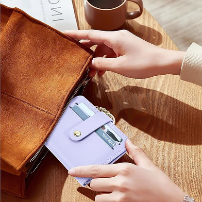 Airkit Small Wallets Woman RFID Blocking Leather Credit Card Holder - with ID Window - Card Wallets for Women - with Zipper Coin Purse - Keychain Wallet
