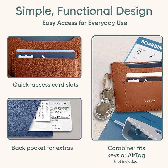 Passport Holder for Travel RFID Blocking Slim Leather Passport Wallet & Passport Book Cover Case with Gold Tone Screw Carabiner and Gift Pouch, Airport Essentials (NAVY)