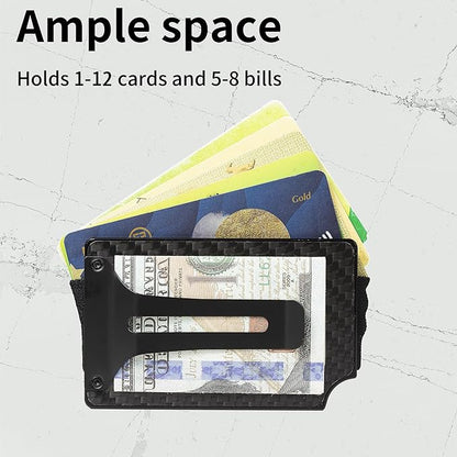 Minimalist Carbon Fiber Wallet for Men, Money Clip Cash Strap Wallet, RFID Blocking Metal Wallet Aluminum Card Holder,Front Pocket Wallet