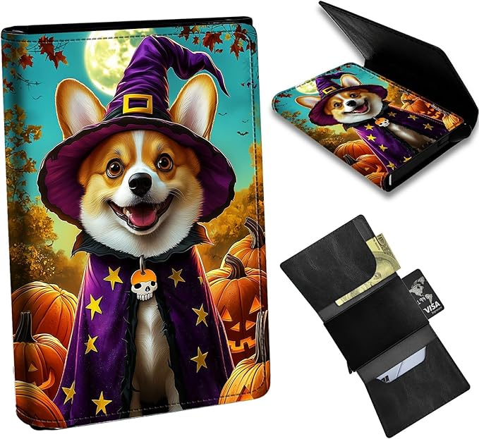 Minimalist Wallet for Men's Card Holders, Pop-Up Card Case Durable Wallets for Women, Leather Automatic Credit Card Holder with Metal Money Clip RFID Blocking Bifold Pocket, Purple Clad Dog