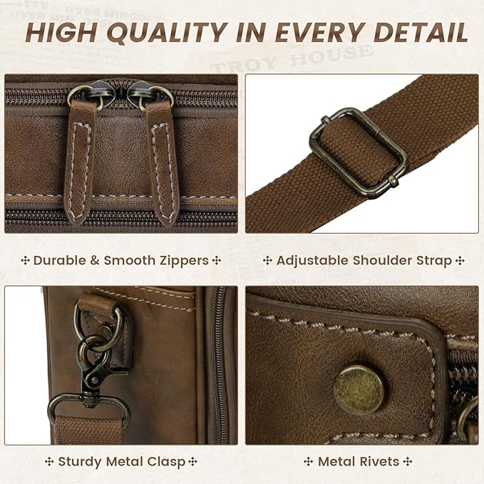 RAINSMORE Mens Laptop Bag 16 Inch Leather Briefcase Vintage Messenger Bag for Men Large Crossbody Shoulder Office Computer Bag Retro College Satchel Bag for Work, Business,Travel, Brown
