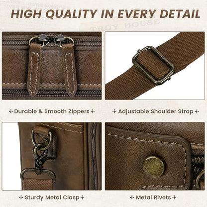 RAINSMORE Mens Laptop Bag 16 Inch Leather Briefcase Vintage Messenger Bag for Men Large Crossbody Shoulder Office Computer Bag Retro College Satchel Bag for Work, Business,Travel, Brown